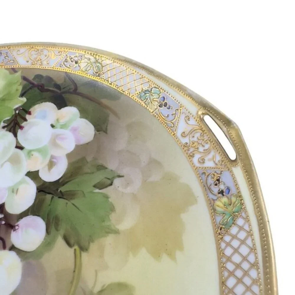 Antique Nippon HandPainted Large Platter Dish Plate W Handles Textured Porcelain
